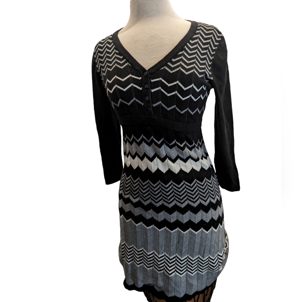 Spense Chevron Knit 3/4 sleeve midi dress tunic
